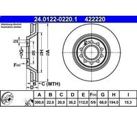 1X Brake disc ATE 24.0122-0220.1 for AUDI A4 B6 (8E2) 4.2 2003-2004