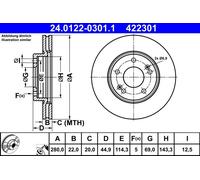 1X Brake disc ATE 24.0122-0301.1 for KIA NIRO I (DE) 1.6 2016-2022