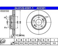 ATE Brake Disc 24.0122-0301.1 for Hyundai IONIQ 1.6 (2016-2022) - 1 pc