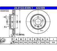 ATE Brake Disc 24.0122-0309.1 for VW Amarok 2.0 TSI