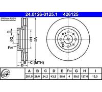1X Brake disc ATE 24.0126-0125.1 for FIAT STILO (192_) 1.6 2005-2006