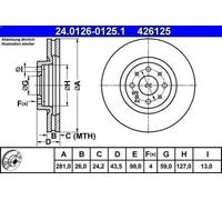 1X Brake disc ATE 24.0126-0125.1 for FIAT STILO (192_) 1.9 2003-2006