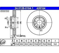 1X Brake disc ATE 24.0128-0164.1 for SAAB 9-3X (YS3) 2 2011-2015
