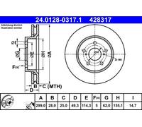 1X Brake disc ATE 24.0128-0317.1 for TOYOTA C-HR (_X1_) 2 2016-