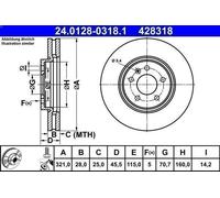 1X Brake disc ATE 24.0128-0318.1 for OPEL INSIGNIA B Grand Sport (Z18) 2 2020-