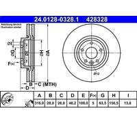 1X Brake disc ATE 24.0128-0328.1 for JAGUAR XE (X760) 2 2015-