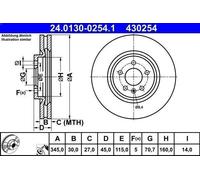ATE Brake Disc 24.0130-0254.1 - Fits Opel Insignia B Grand Sport (Z18) - Pair L&R