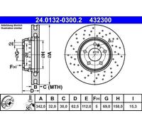1X Brake disc ATE 24.0132-0300.2 for MERCEDES-BENZ E-CLASS (W213) 2 2016-2023