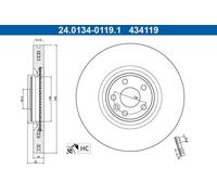 1X Brake disc ATE 24.0134-0119.1 for RANGE ROVER EVOQUE (L538) 2 2015-2019
