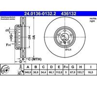 1X Brake disc ATE 24.0136-0132.2 for BMW 5 (G30, F90) 2 2016-2023
