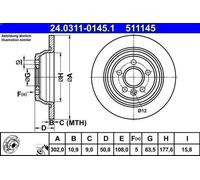 1X Brake disc ATE 24.0311-0145.1 for FORD KUGA I 2 2008-2012
