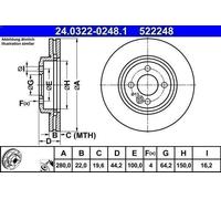 1X Brake disc ATE 24.0322-0248.1 for MINI MINI (R56) 2 2011-2013