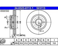 Brake disc ATE 24.0323-0113.1 for FORD FIESTA VI Van 1.0 2013-2017