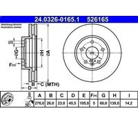 1X Brake disc ATE 24.0326-0165.1 for OPEL ASTRA J GTC 2 2012-2015