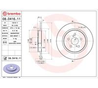 1X Brake disc BREMBO 08.D416.11 for TOYOTA URBAN CRUISER (_P1_) 1.4 2009-2014
