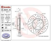 1X Brake disc BREMBO 09.B344.4X for MERCEDES-BENZ A-CLASS (W176) 2 2015-2018