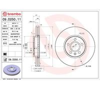 1X Brake disc BREMBO 09.D250.11 for VOLVO V60 II (225) 2 2018-2021
