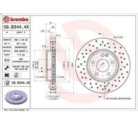 1X Brake disc BREMBO 9.B344.4X for MERCEDES-BENZ A-CLASS (W176) 2 2013-2018