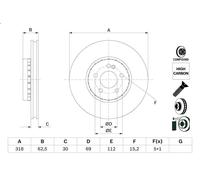 1X Brake disc for BOSCH 0 986 479 H47 for C-CLASS (W205) 2 2018-2021
