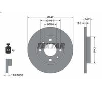 1X Brake disc TEXTAR 92092803 for PEUGEOT 206 Van 1.4 2001-2009