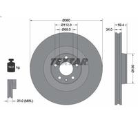 2x Brake disc internally vented 92122205 TEXTAR for VW AUDI