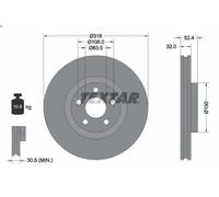 1X Brake disc TEXTAR 92293605 for FORD USA EDGE 2 2012-2017