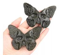 1x Butterfly Natural Gold Obsidian Quartz Hand Carved Skull Face Crystal