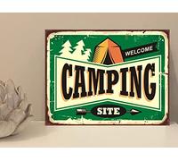 1x Camping Site Rustic Retro Metal Plaque Sign Gift House Novelty (mt53) (250mm x 200mm)
