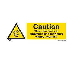 1x CAUTION AUTOMATIC MACHINERY Safety Sign - Self Adhesive 300 x 100mm Sticker