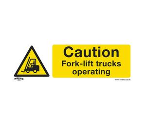 1x CAUTION FORK-LIFT TRUCKS Safety Sign - Rigid Plastic 300 x 100mm Warning