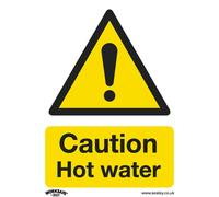 1x CAUTION HOT WATER Health & Safety Sign Rigid Plastic 75 x 100mm Warning