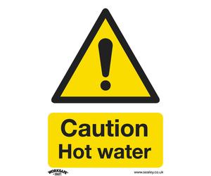1x CAUTION HOT WATER Health & Safety Sign Rigid Plastic 75 x 100mm Warning
