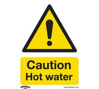 1x CAUTION HOT WATER Health & Safety Sign Self Adhesive 75 x 100mm Sticker