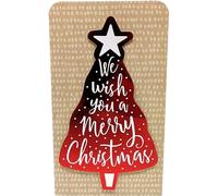 1x Christmas Kraft Tree Money Wallet with Red Foil - “We Wish You a Merry Christmas” Design - Cash, Voucher or Gift Card Holder - with Red Envelope - 16 x 9 cm