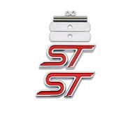 1x Chrome Metal ST Logo Front Grille Emblem + 1x 3D Sticker Racing Decal Sport Turbo Badge for Ford Focus Fiesta Edge (Chrome&Red)