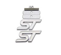 1x Chrome Metal ST Logo Front Grille Emblem + 1x 3D Sticker Racing Decal Sport Turbo Badge For Ford Focus Fiesta Edge (White)