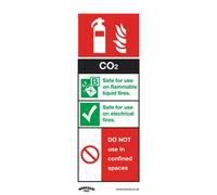 1X Co2 Fire Extinguisher Safety Sign - Durable Rigid Plastic 75mm X 210mm For Workplace