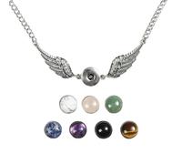 1x Crystal Beads 7 Snap Chunk Button Pendant Chain Necklace Gemstone DIY-Angel Wings-1 Necklce + 7 Beads Button