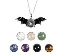 1x Crystal Beads 7 Snap Chunk Button Pendant Chain Necklace Gemstone DIY-Bats-1 Necklce + 7 Beads Button