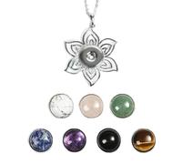 1x Crystal Beads 7 Snap Chunk Button Pendant Chain Necklace Gemstone DIY-Bauhinia Flower-1 Necklce + 7 Beads Button