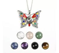 1x Crystal Beads 7 Snap Chunk Button Pendant Chain Necklace Gemstone DIY-Butterfly-1 Necklce + 7 Beads Button
