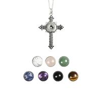 1x Crystal Beads 7 Snap Chunk Button Pendant Chain Necklace Gemstone DIY-Cross-1 Necklce + 7 Beads Button