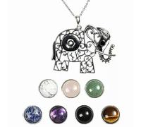 1x Crystal Beads 7 Snap Chunk Button Pendant Chain Necklace Gemstone DIY-Elephant-1 Necklce + 7 Beads Button
