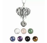 1x Crystal Beads 7 Snap Chunk Button Pendant Chain Necklace Gemstone DIY-Elephant Head-1 Necklce + 7 Beads Button