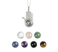 1x Crystal Beads 7 Snap Chunk Button Pendant Chain Necklace Gemstone DIY-Hand Palm-1 Necklce + 7 Beads Button