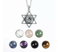 1x Crystal Beads 7 Snap Chunk Button Pendant Chain Necklace Gemstone DIY-Hexagram Star-1 Necklce + 7 Beads Button