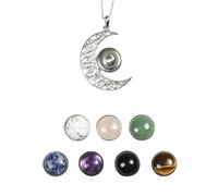 1x Crystal Beads 7 Snap Chunk Button Pendant Chain Necklace Gemstone DIY-Moon-1 Necklce + 7 Beads Button