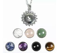 1x Crystal Beads 7 Snap Chunk Button Pendant Chain Necklace Gemstone DIY-Sunflower-1 Necklce + 7 Beads Button