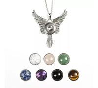 1x Crystal Beads 7 Snap Chunk Button Pendant Chain Necklace Gemstone DIY-Wings B-1 Necklce + 7 Beads Button