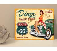 1x Diner Route 66 Rustic Metal Plaque Sign Gift House Novelty (mt424) (200mm x 150mm)